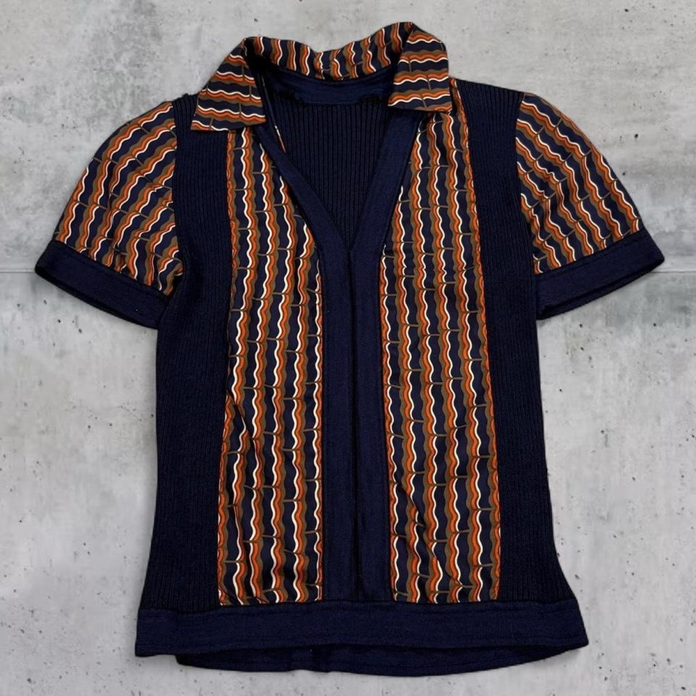 Vintage DVF printed ribbed knit polo shirt